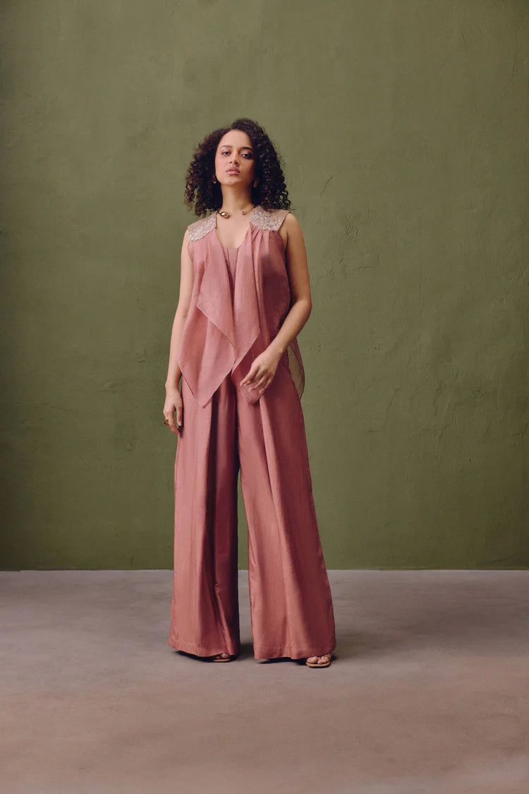 Sakura Embroidered Silk Jumpsuit – Meherbaa India