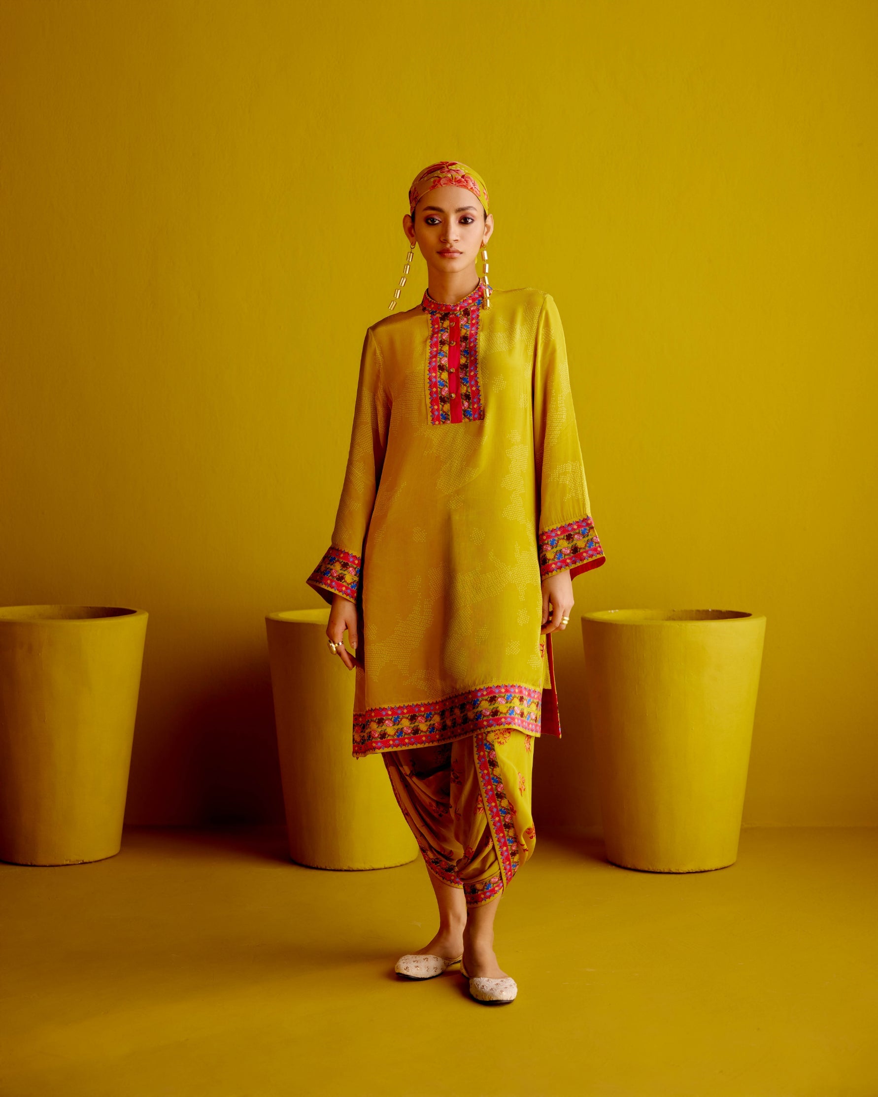 Digital Print Kurta with Tulip Drape Dhoti Pants