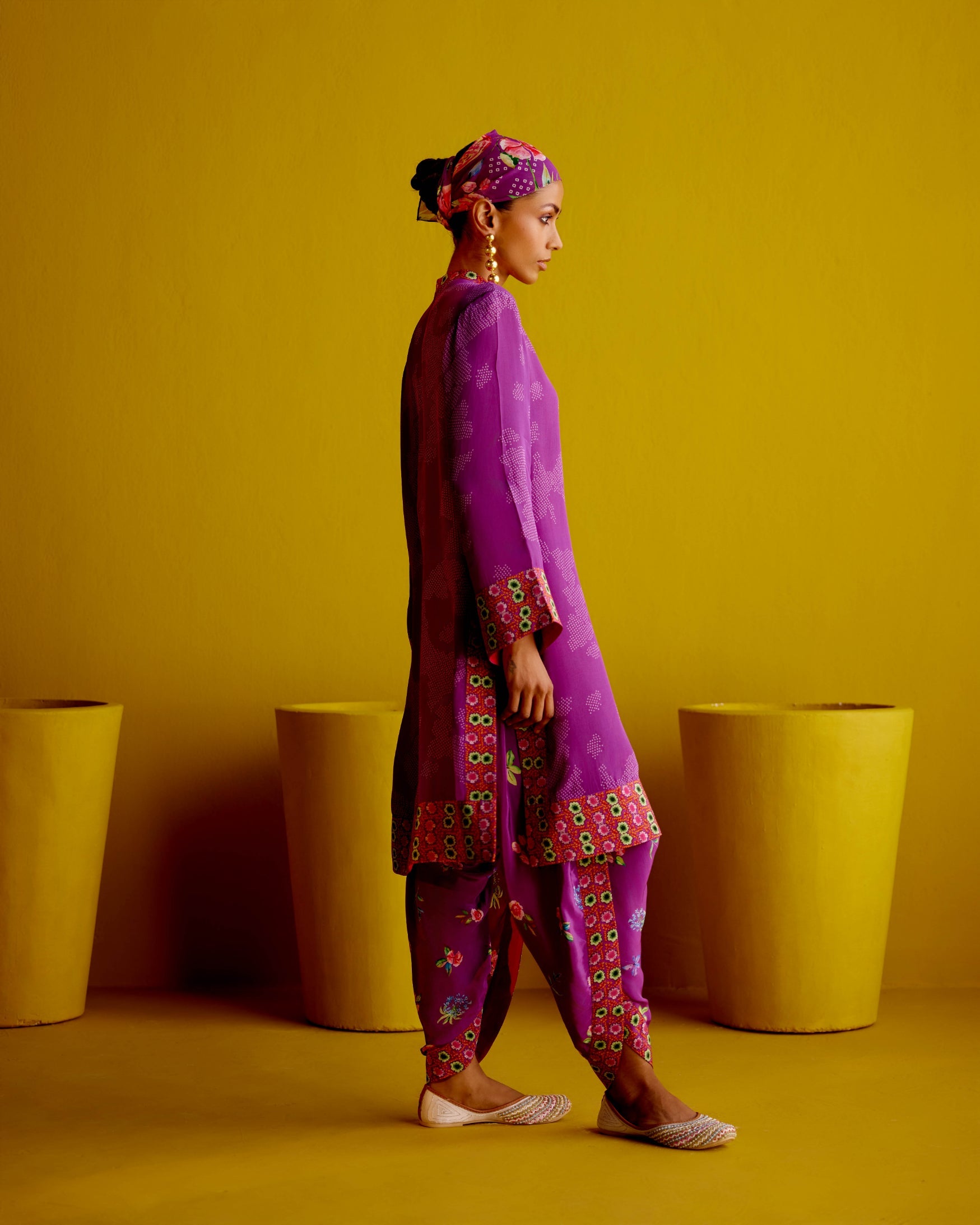 Digital Print Kurta with Tulip Drape Dhoti Pants