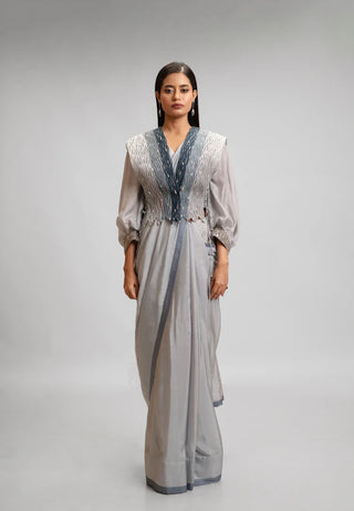 Corded Jacket Saree Set