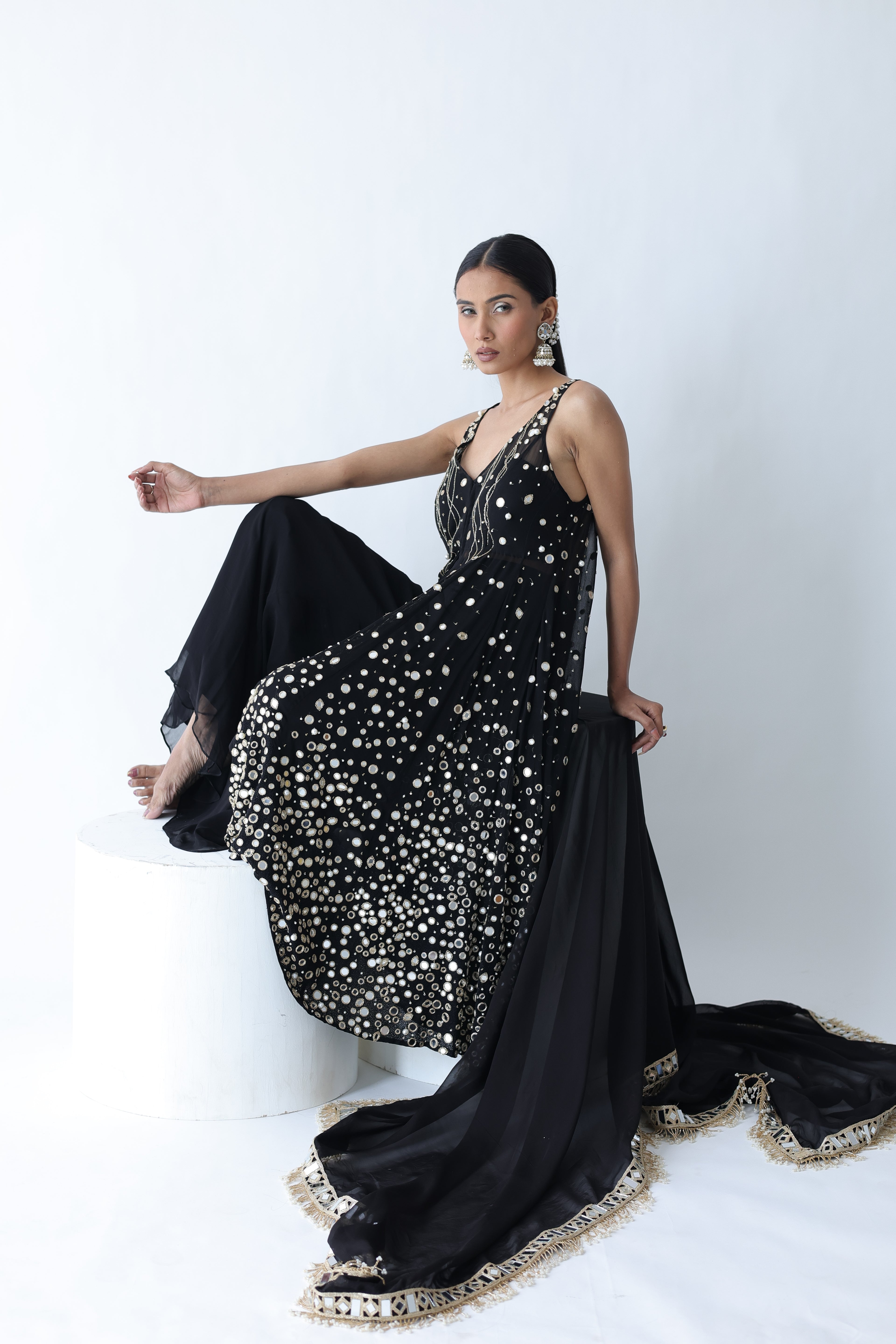 Kohinoor Assymetrical Kali Kurta With Wide Palazo And Dupatta