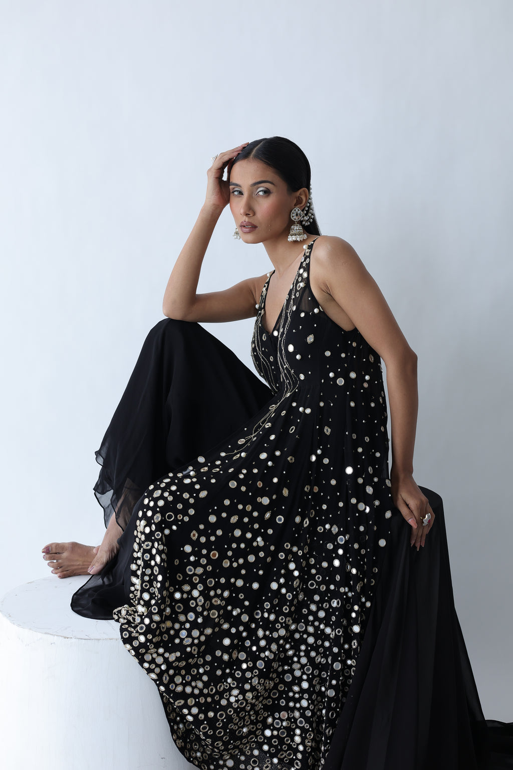 Kohinoor Assymetrical Kali Kurta With Wide Palazo And Dupatta