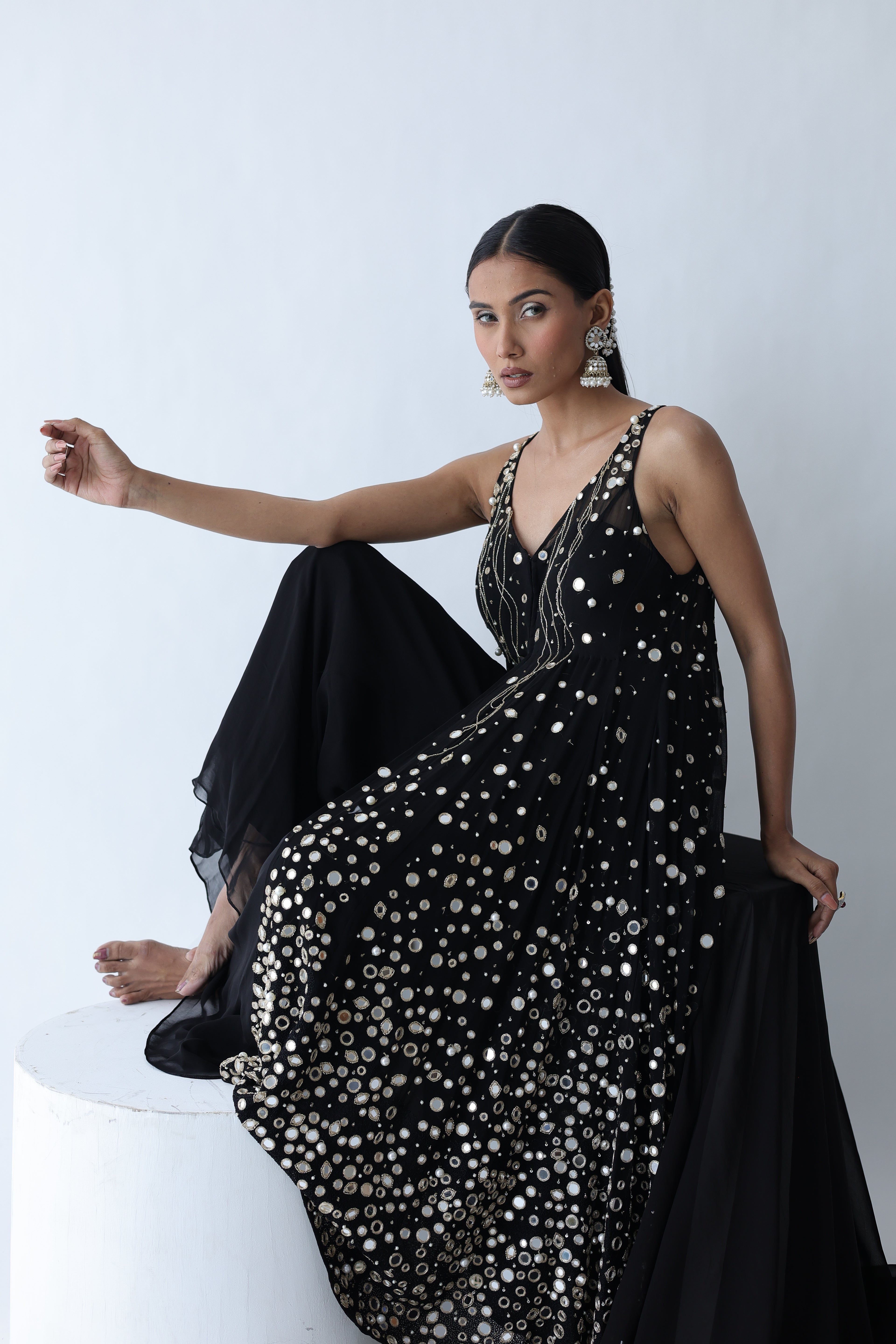 Kohinoor Assymetrical Kali Kurta With Wide Palazo And Dupatta