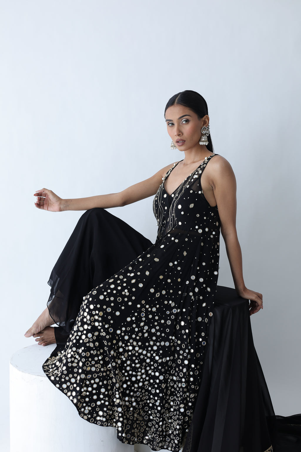 Kohinoor Assymetrical Kali Kurta With Wide Palazo And Dupatta