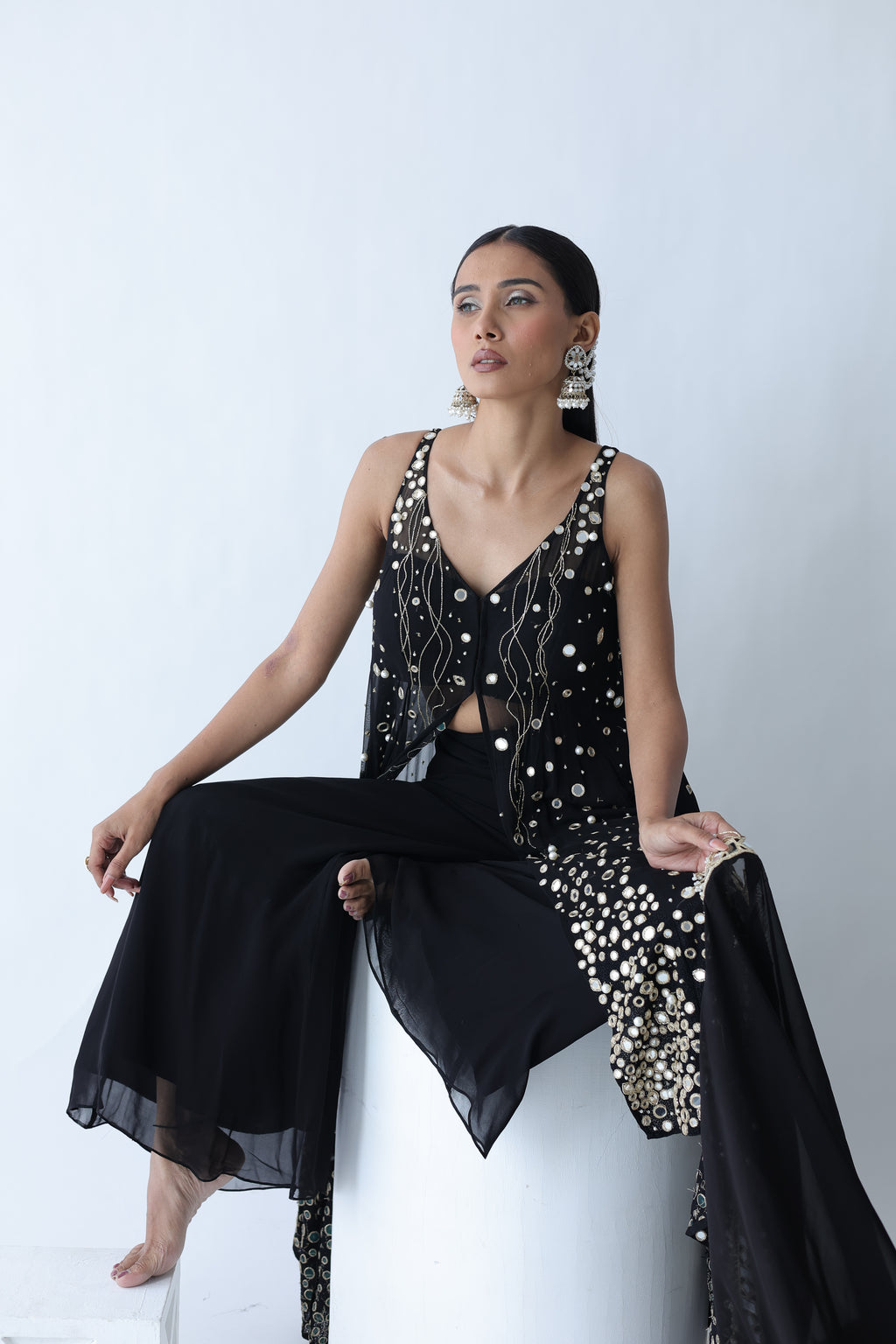 Kohinoor Assymetrical Kali Kurta With Wide Palazo And Dupatta