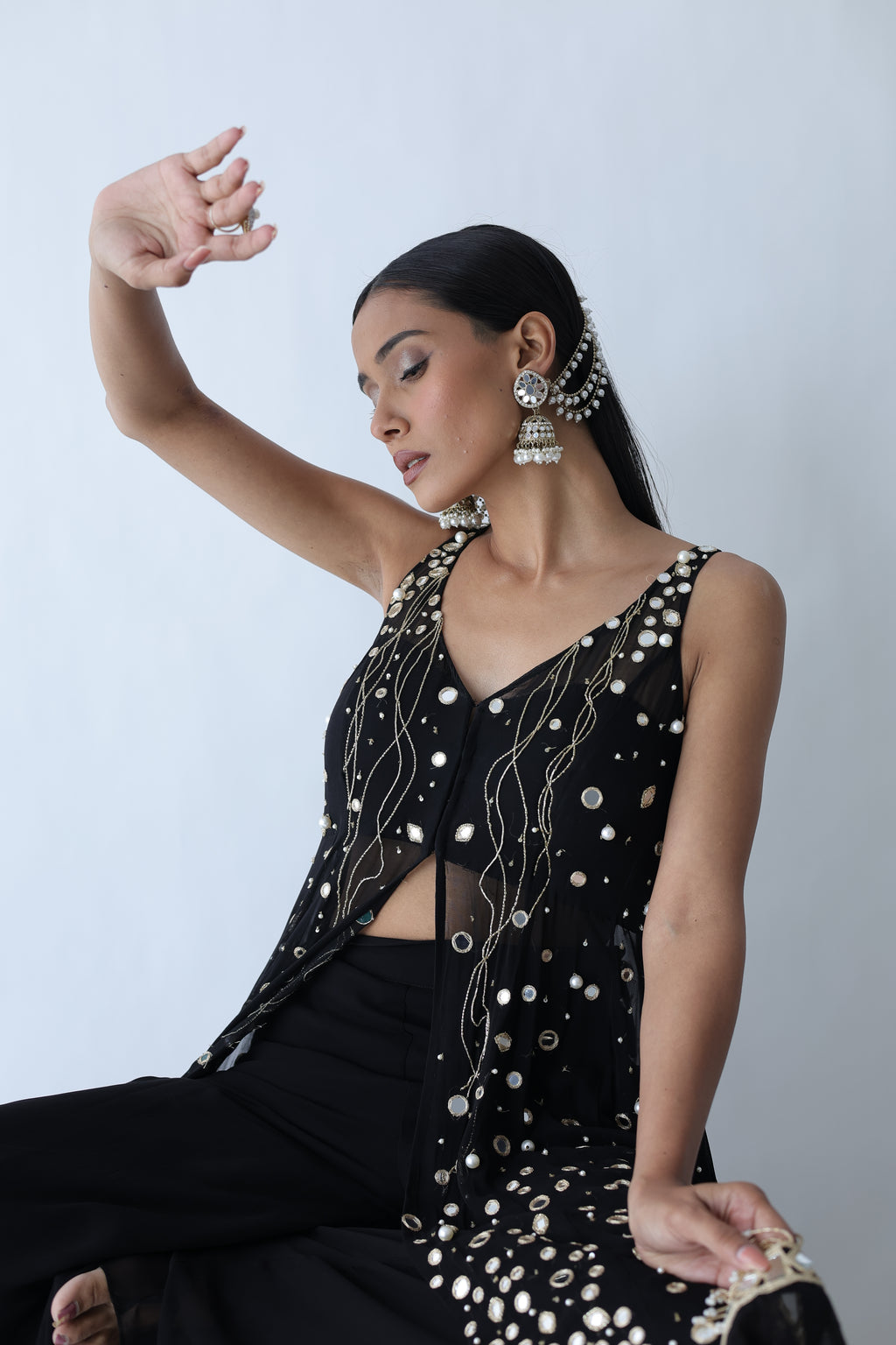 Kohinoor Assymetrical Kali Kurta With Wide Palazo And Dupatta