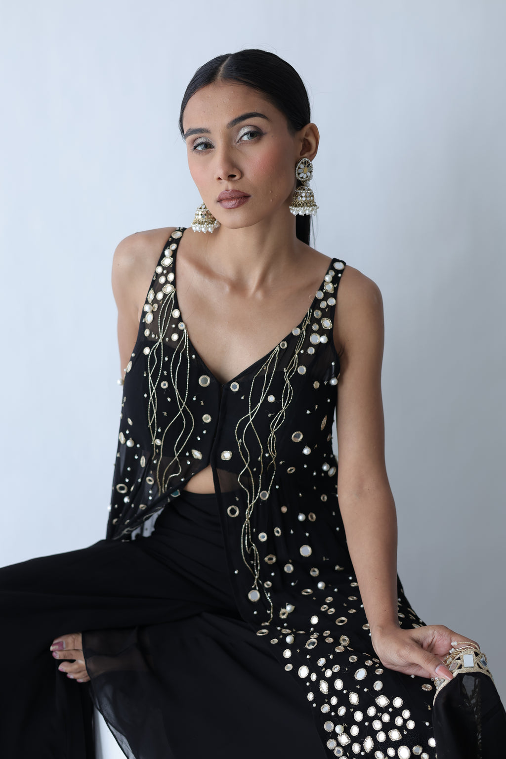 Kohinoor Assymetrical Kali Kurta With Wide Palazo And Dupatta