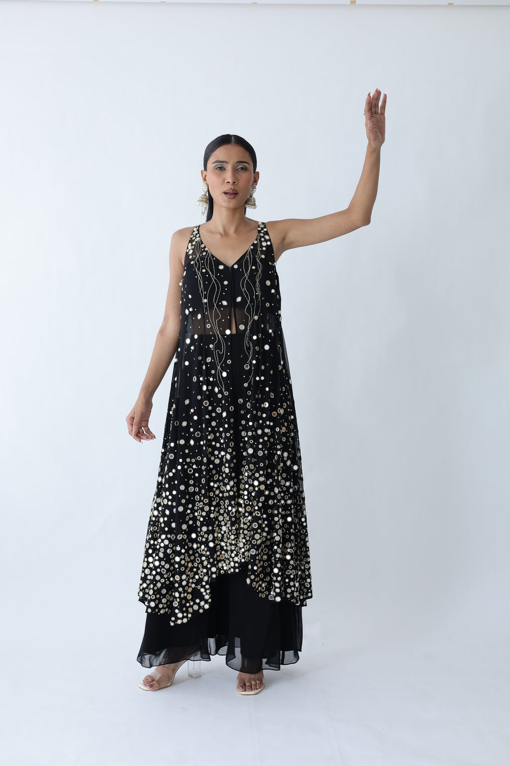 Kohinoor Assymetrical Kali Kurta With Wide Palazo And Dupatta