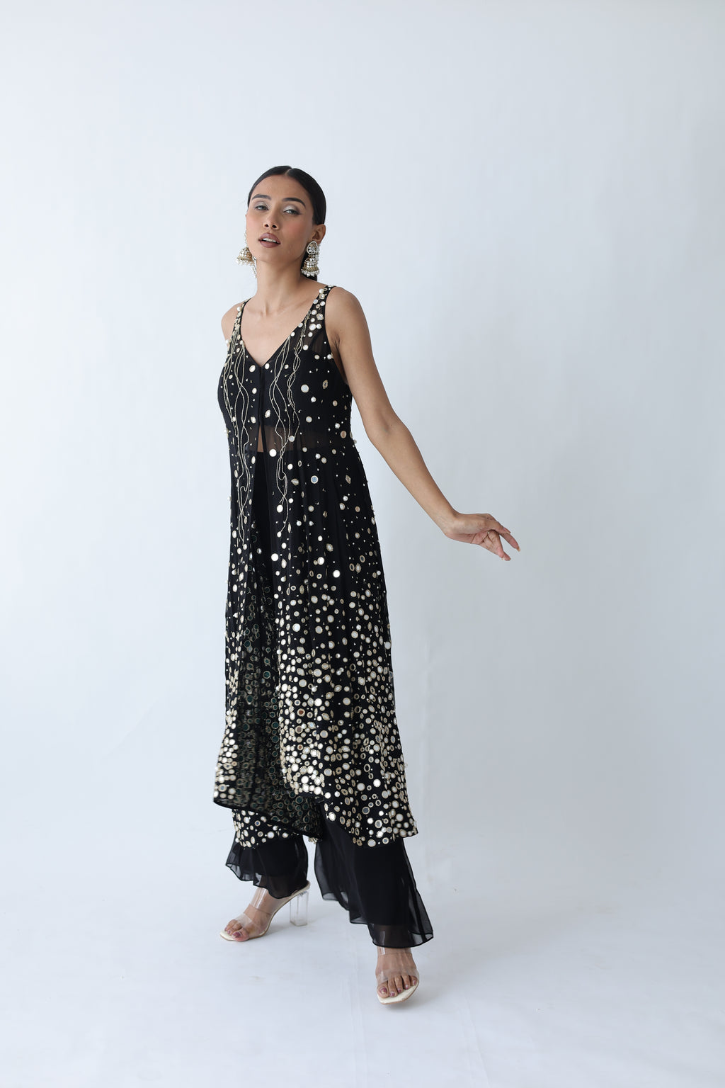 Kohinoor Assymetrical Kali Kurta With Wide Palazo And Dupatta