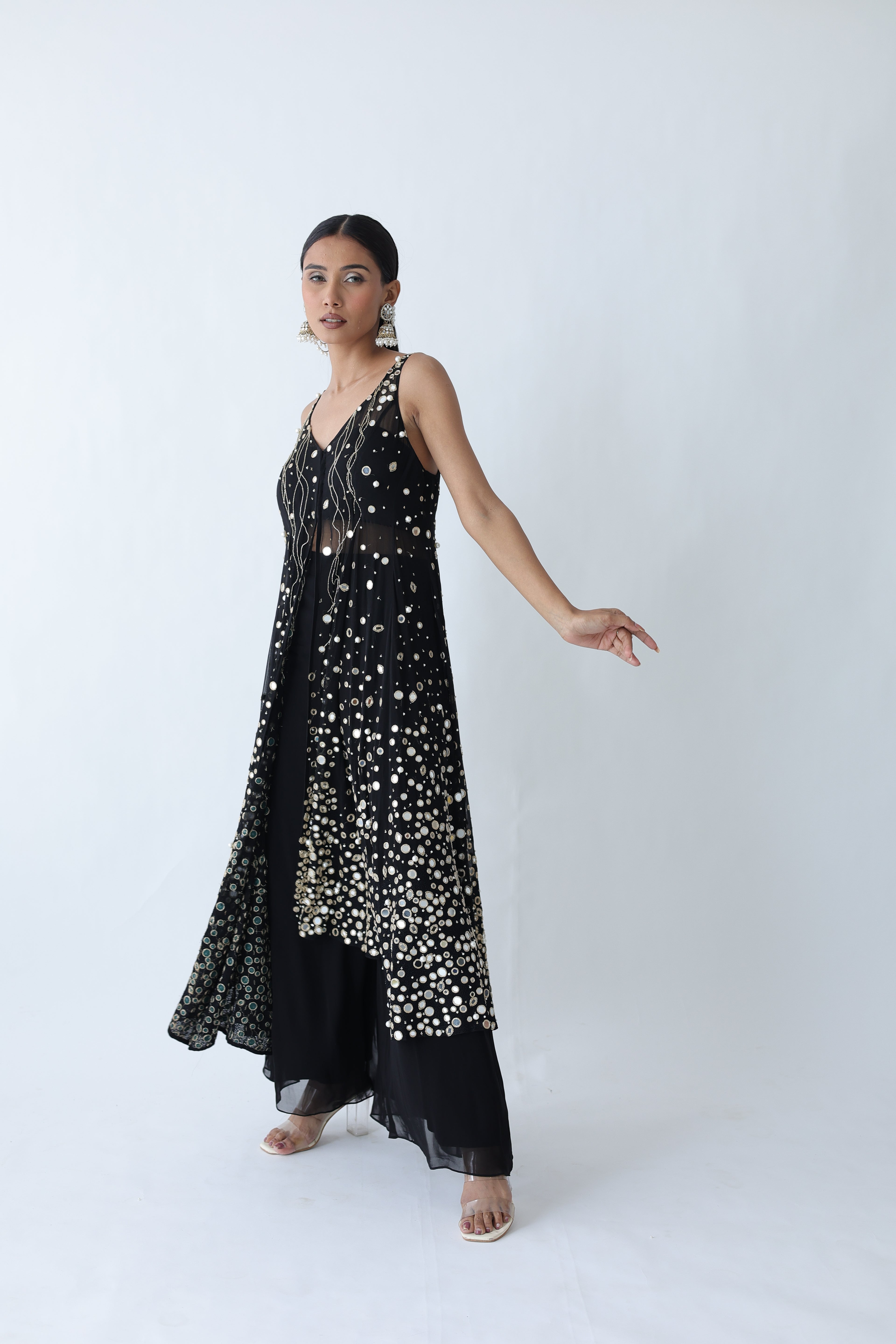 Kohinoor Assymetrical Kali Kurta With Wide Palazo And Dupatta