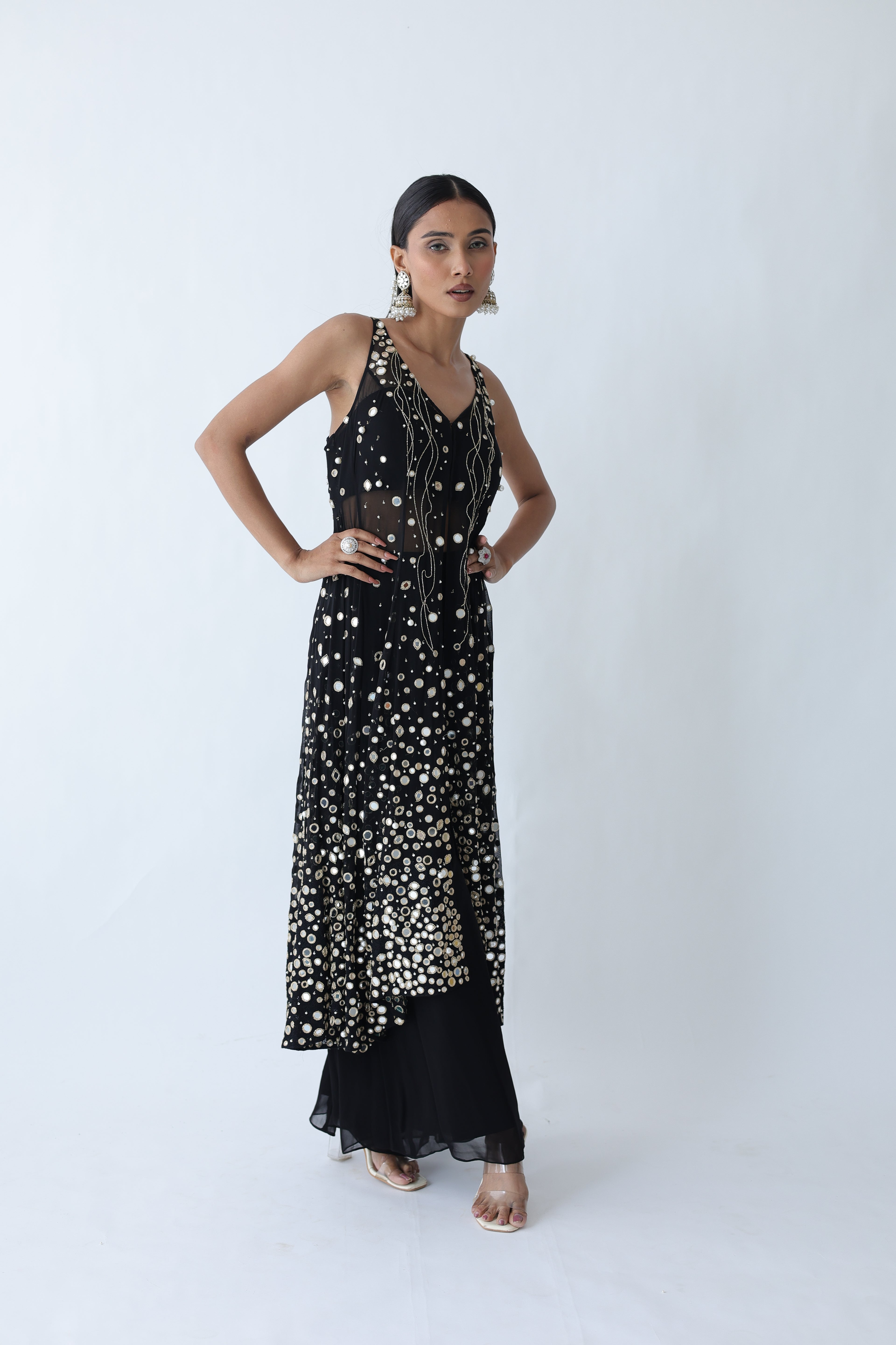 Kohinoor Assymetrical Kali Kurta With Wide Palazo And Dupatta