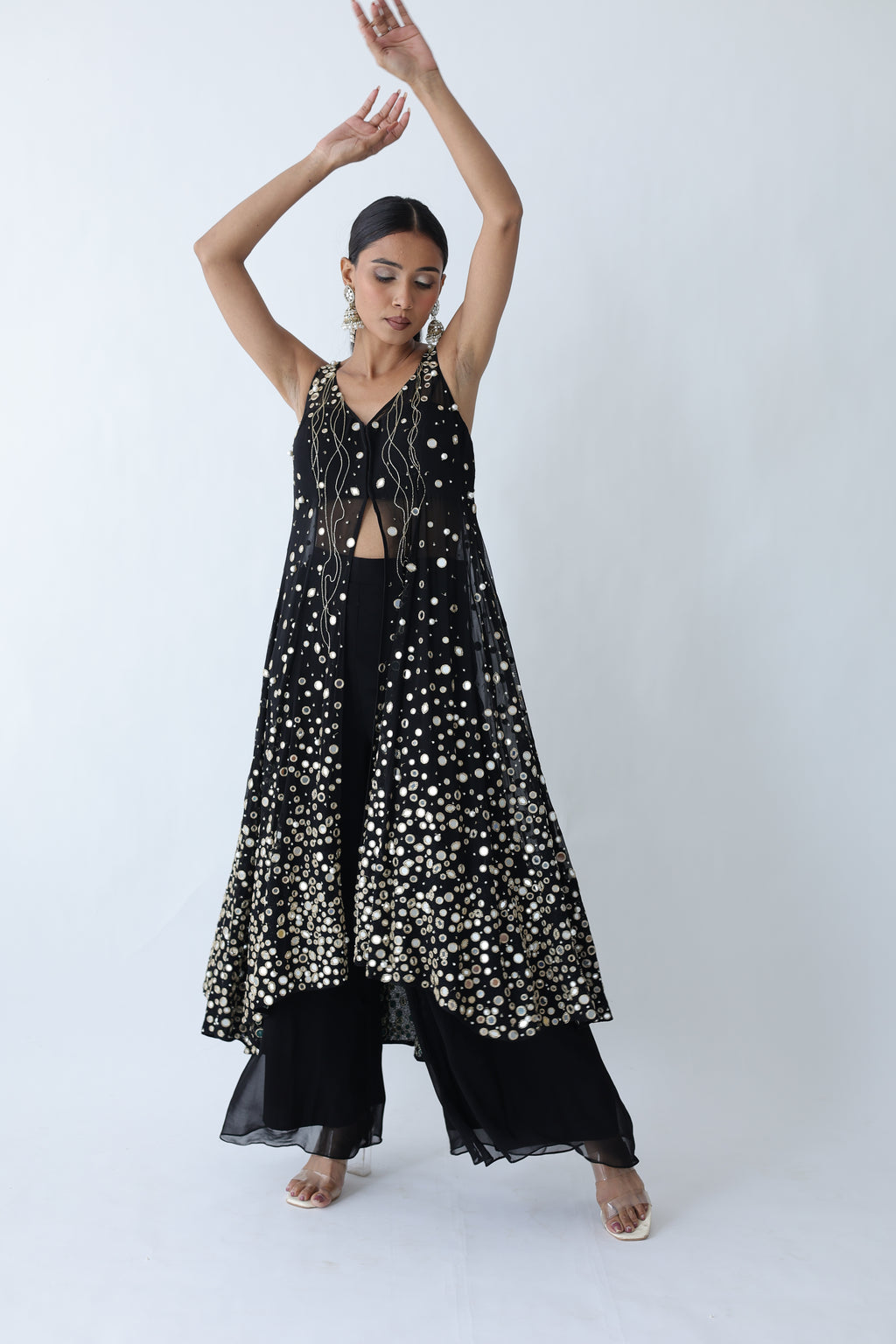 Kohinoor Assymetrical Kali Kurta With Wide Palazo And Dupatta