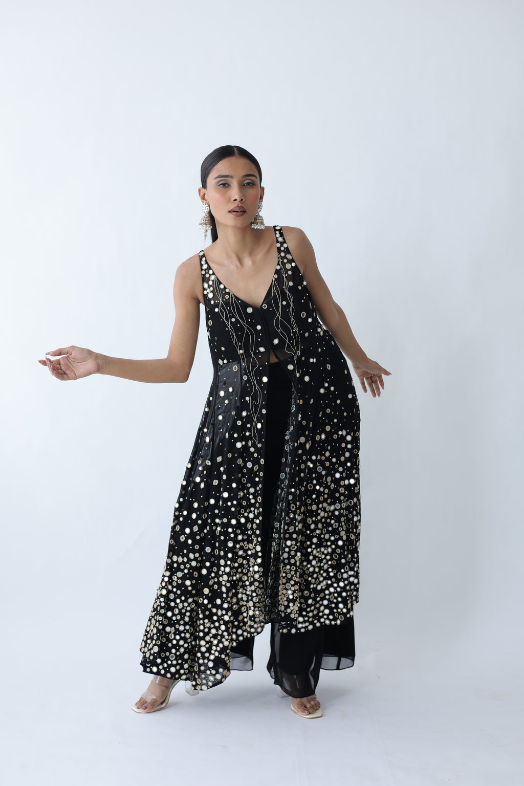 Kohinoor Assymetrical Kali Kurta With Wide Palazo And Dupatta