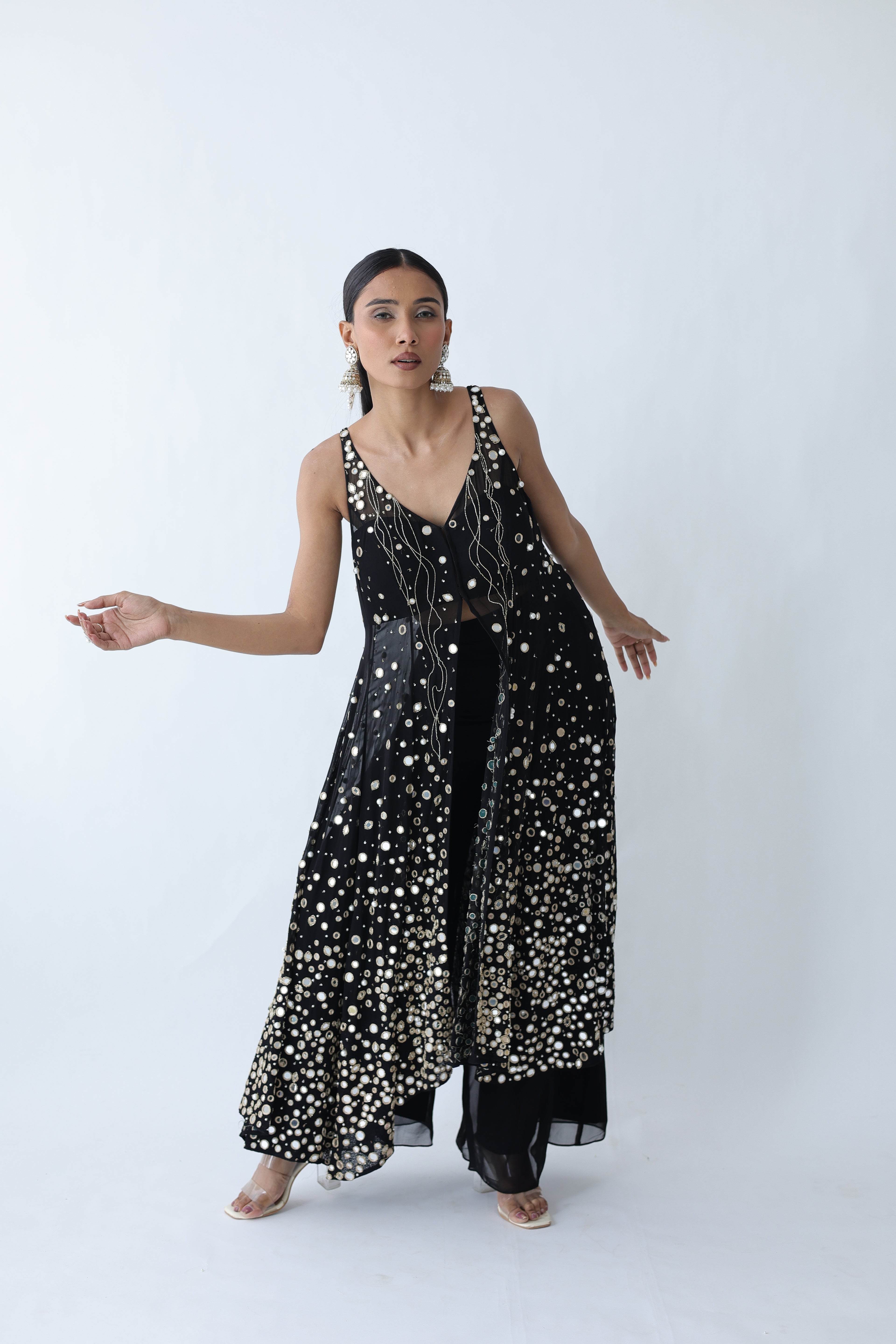 Kohinoor Assymetrical Kali Kurta With Wide Palazo And Dupatta