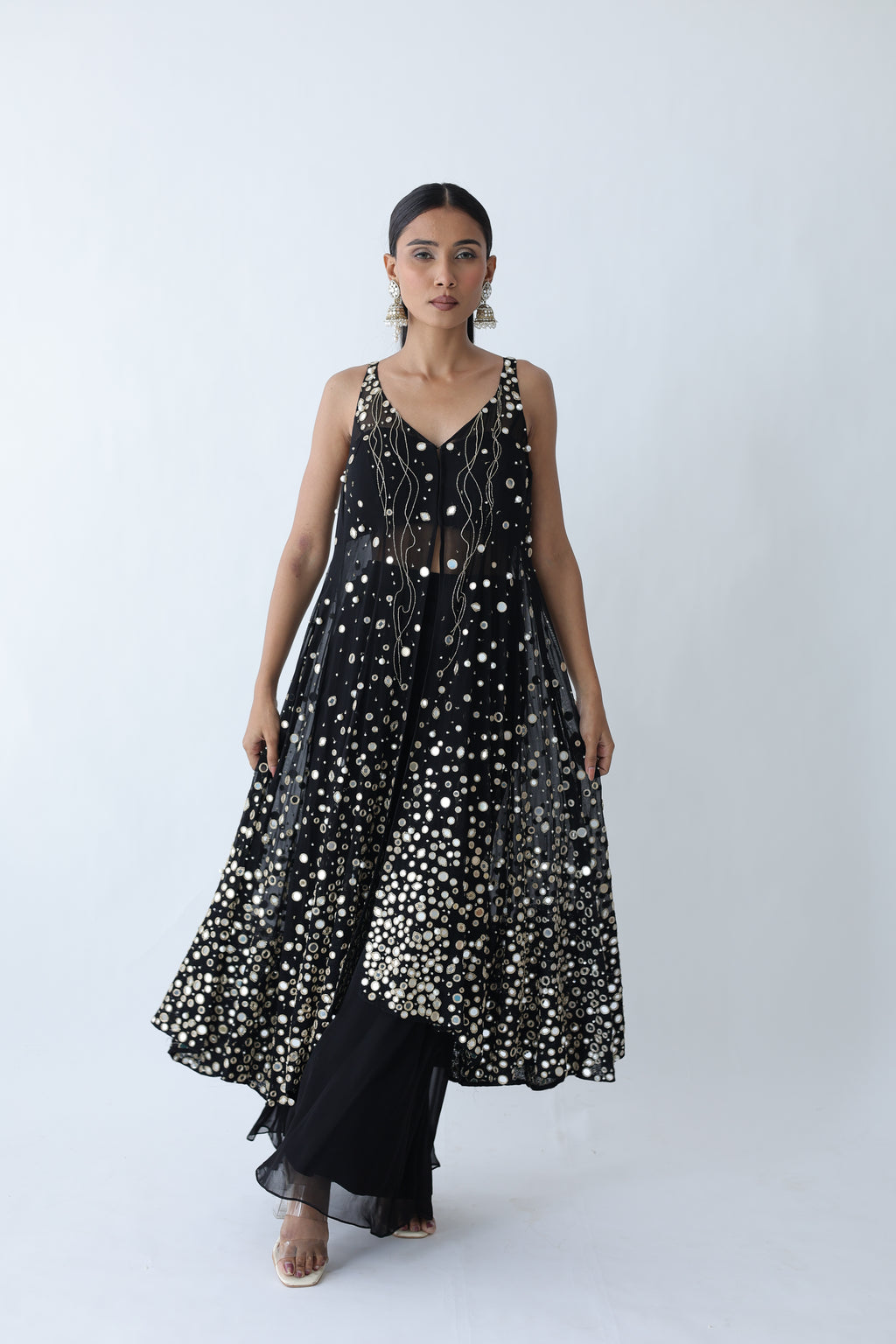 Kohinoor Assymetrical Kali Kurta With Wide Palazo And Dupatta