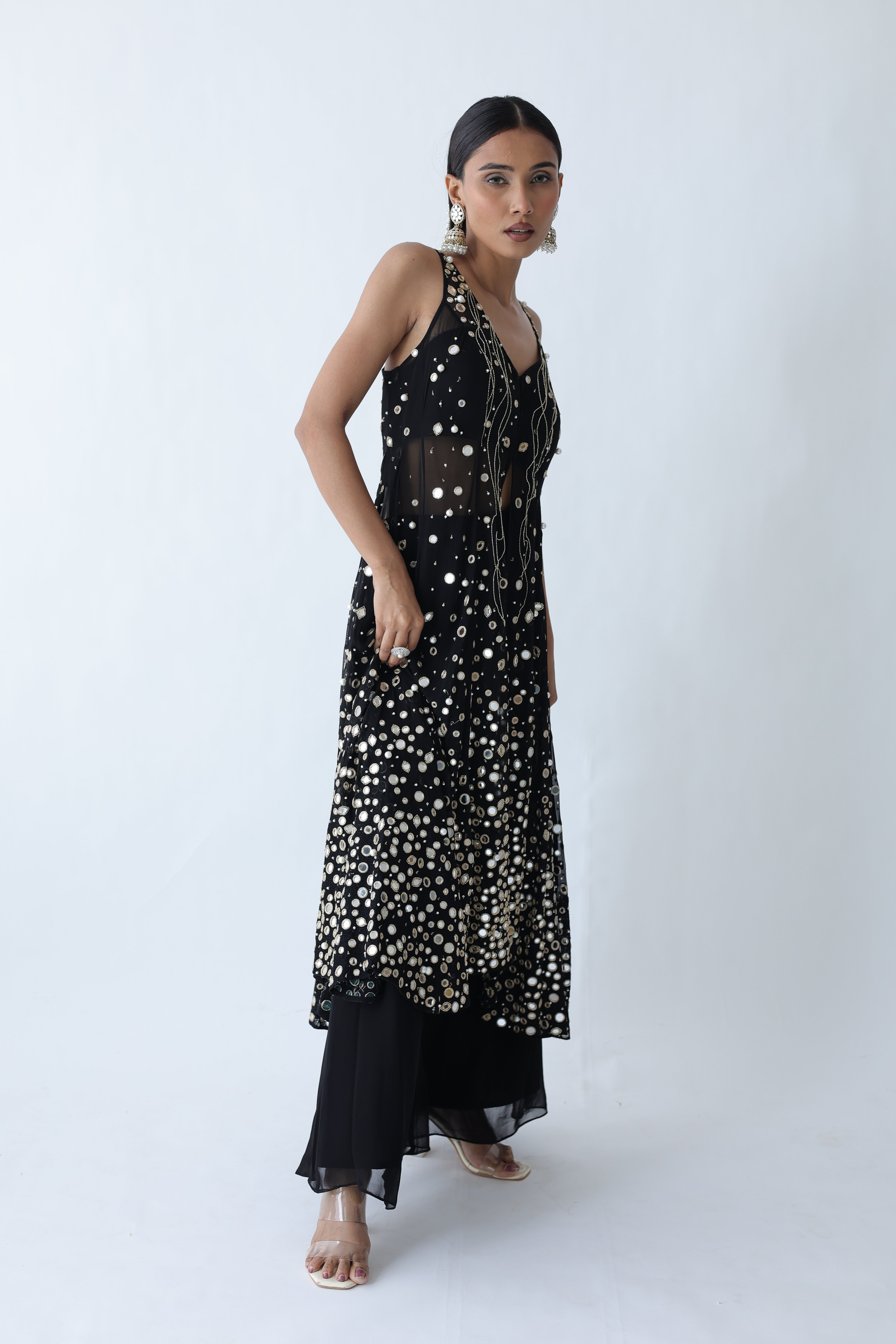 Kohinoor Assymetrical Kali Kurta With Wide Palazo And Dupatta