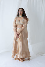 Afreen Open Cape With Bustier And Draped Skirt