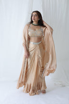 Afreen Open Cape With Bustier And Draped Skirt