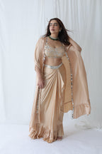 Afreen Open Cape With Bustier And Draped Skirt