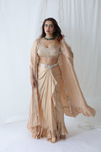 Afreen Open Cape With Bustier And Draped Skirt