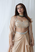 Afreen Open Cape With Bustier And Draped Skirt