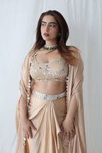 Afreen Open Cape With Bustier And Draped Skirt