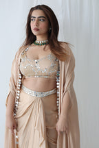 Afreen Open Cape With Bustier And Draped Skirt