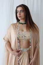 Afreen Open Cape With Bustier And Draped Skirt