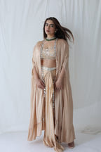 Afreen Open Cape With Bustier And Draped Skirt