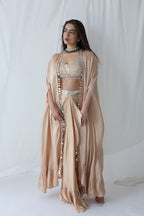 Afreen Open Cape With Bustier And Draped Skirt