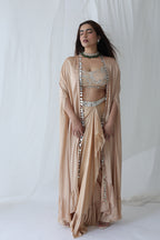 Afreen Open Cape With Bustier And Draped Skirt
