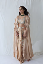 Afreen Open Cape With Bustier And Draped Skirt