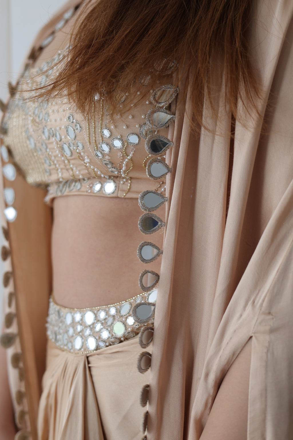 Afreen Open Cape With Bustier And Draped Skirt