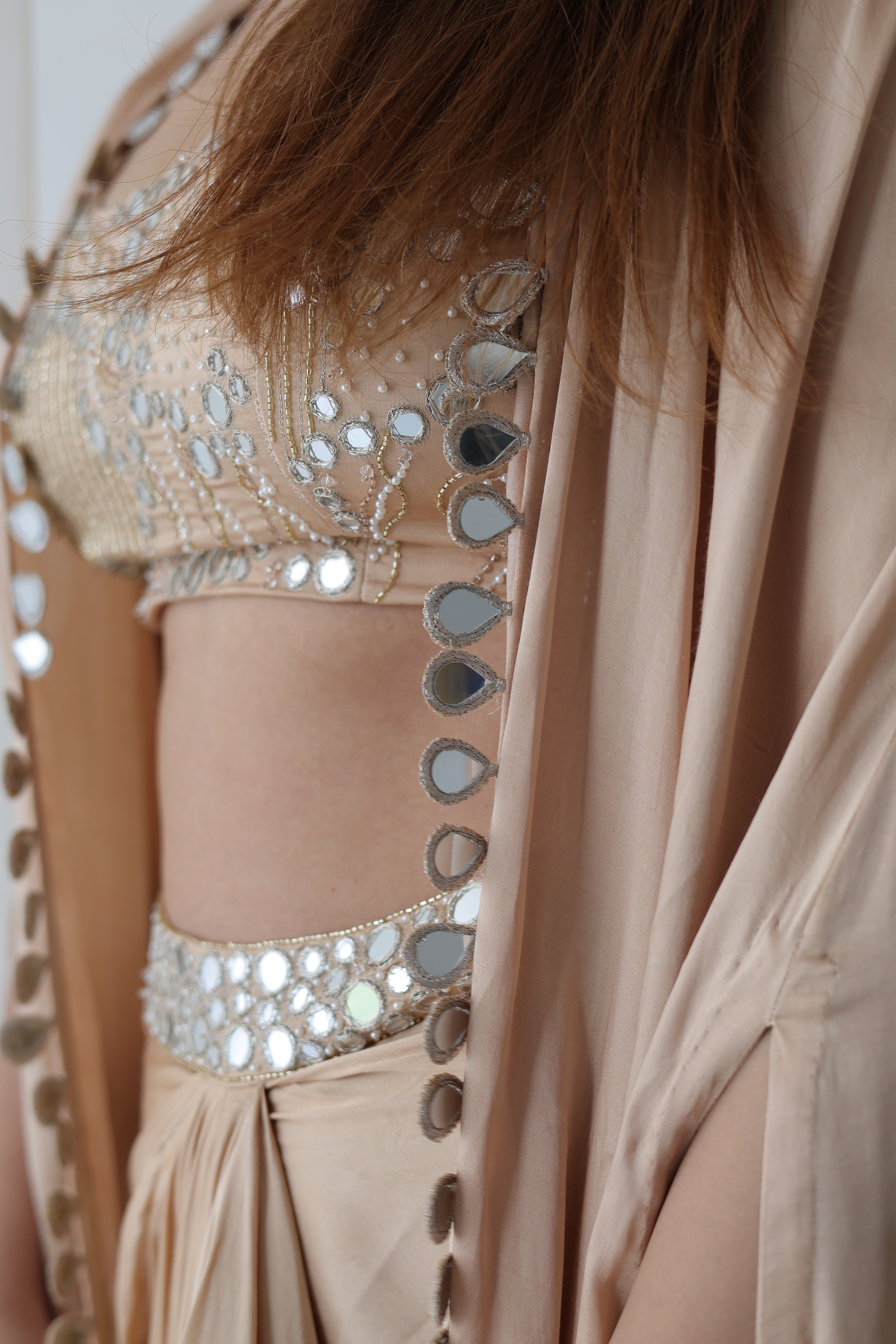 Afreen Open Cape With Bustier And Draped Skirt