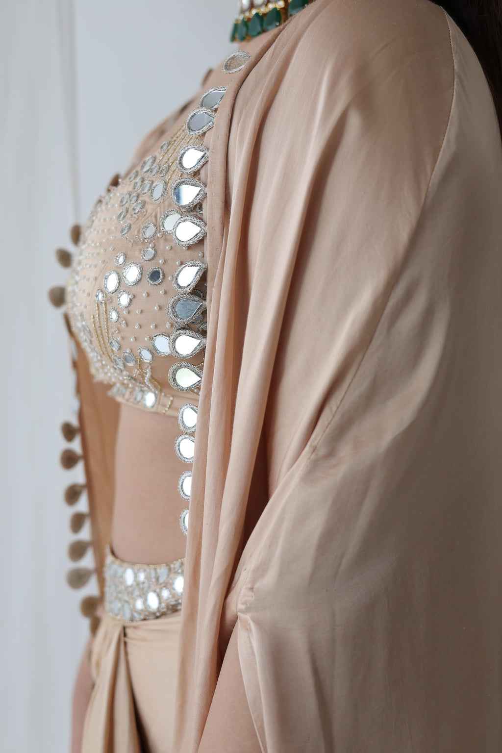 Afreen Open Cape With Bustier And Draped Skirt