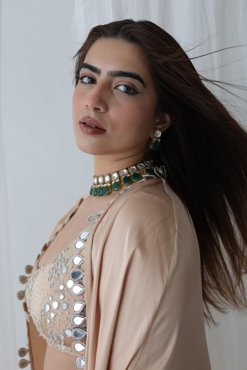 Afreen Open Cape With Bustier And Draped Skirt