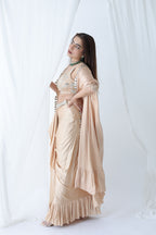 Afreen Open Cape With Bustier And Draped Skirt