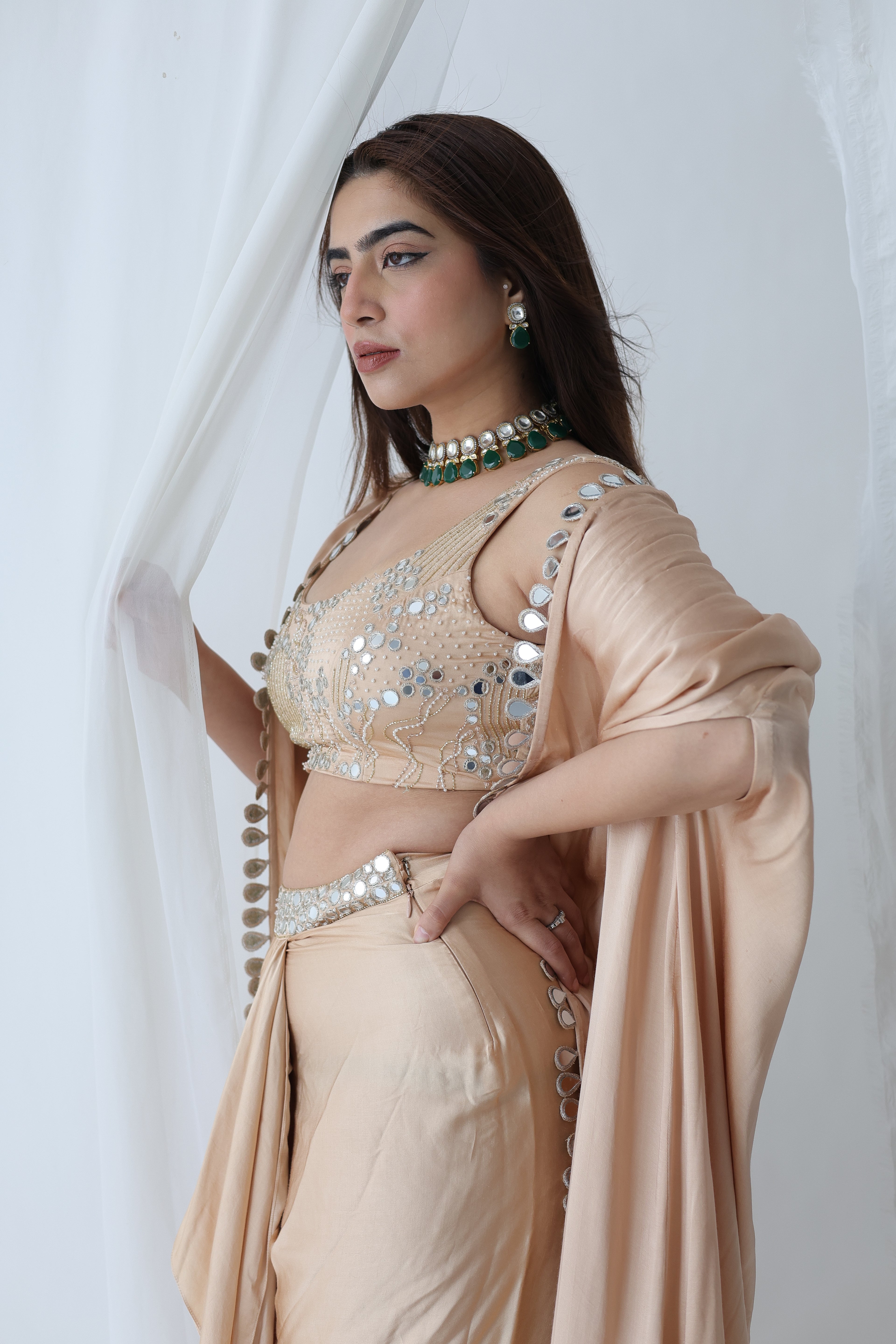 Afreen Open Cape With Bustier And Draped Skirt