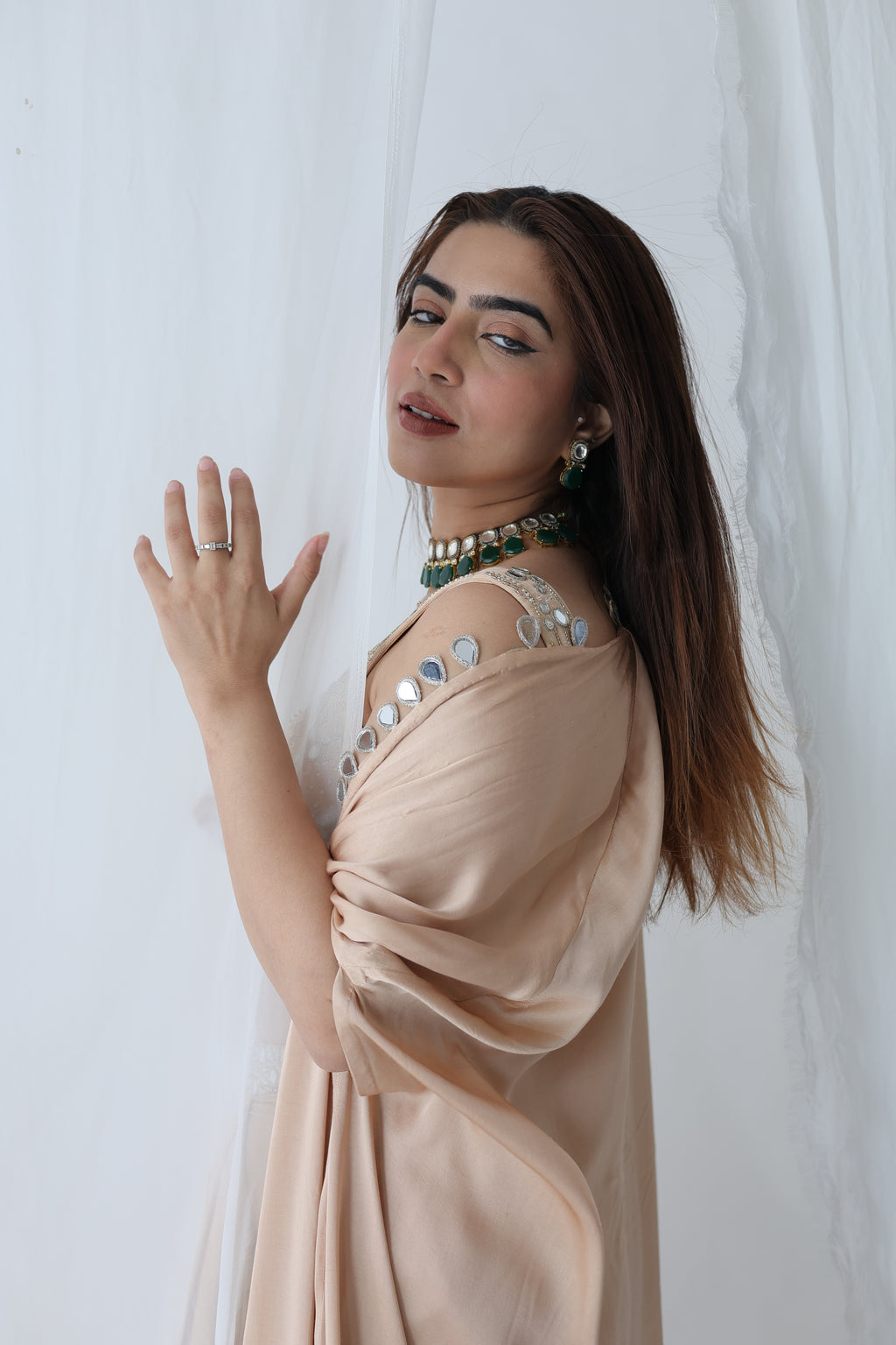 Afreen Open Cape With Bustier And Draped Skirt