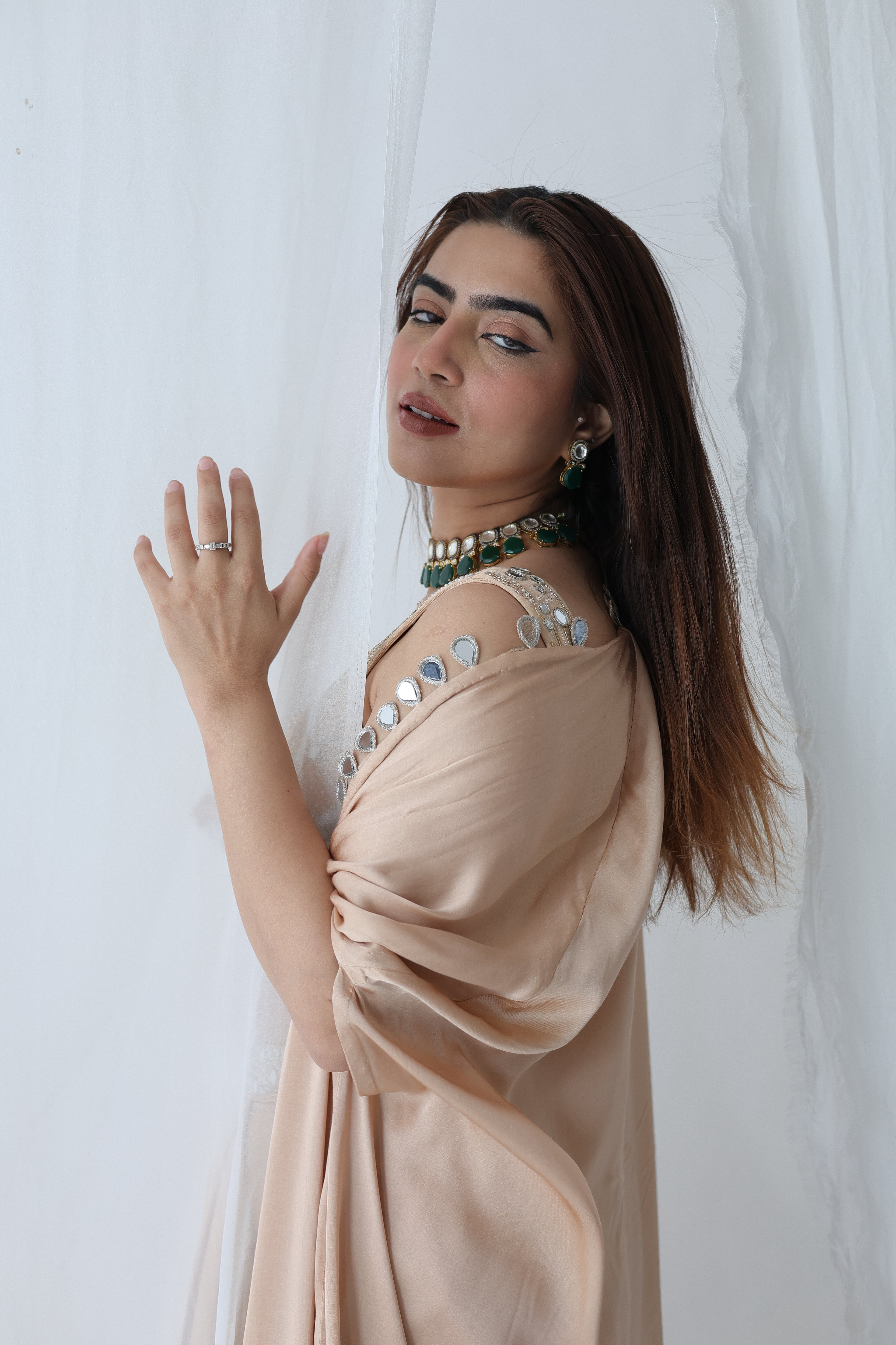 Afreen Open Cape With Bustier And Draped Skirt