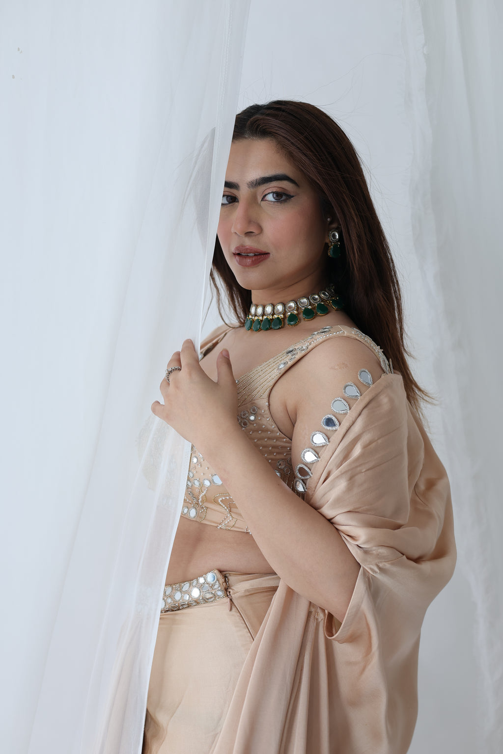 Afreen Open Cape With Bustier And Draped Skirt