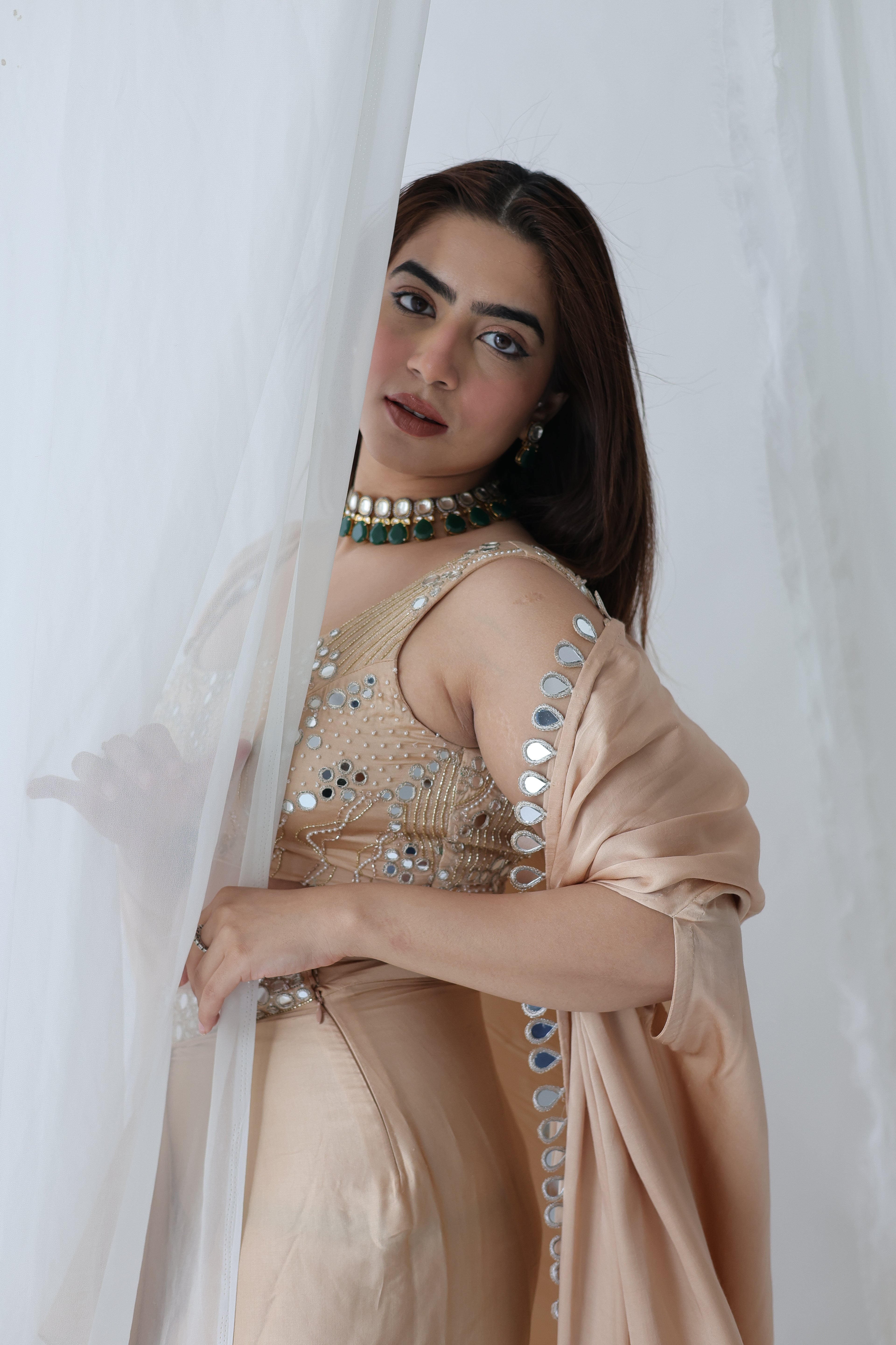 Afreen Open Cape With Bustier And Draped Skirt