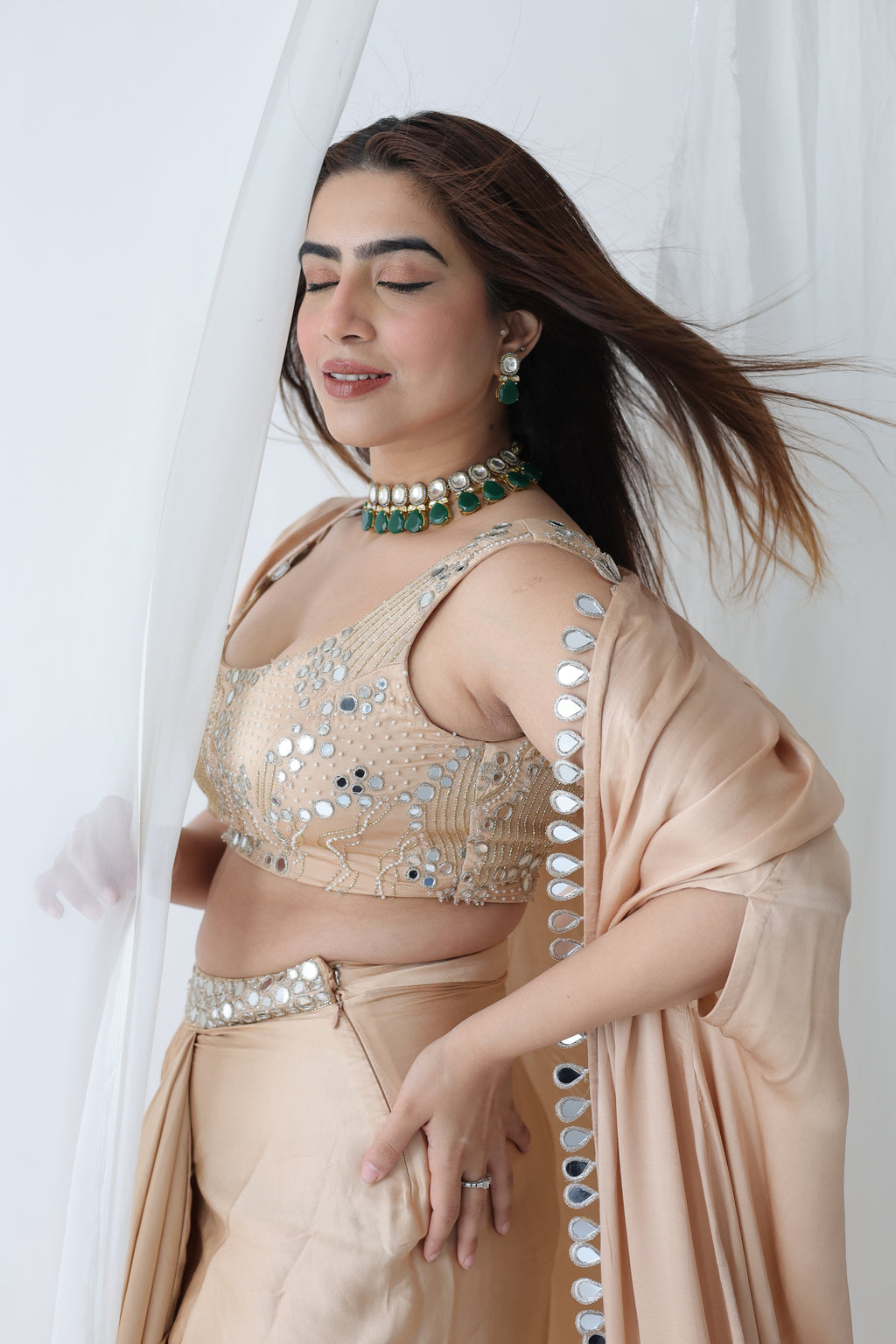 Afreen Open Cape With Bustier And Draped Skirt