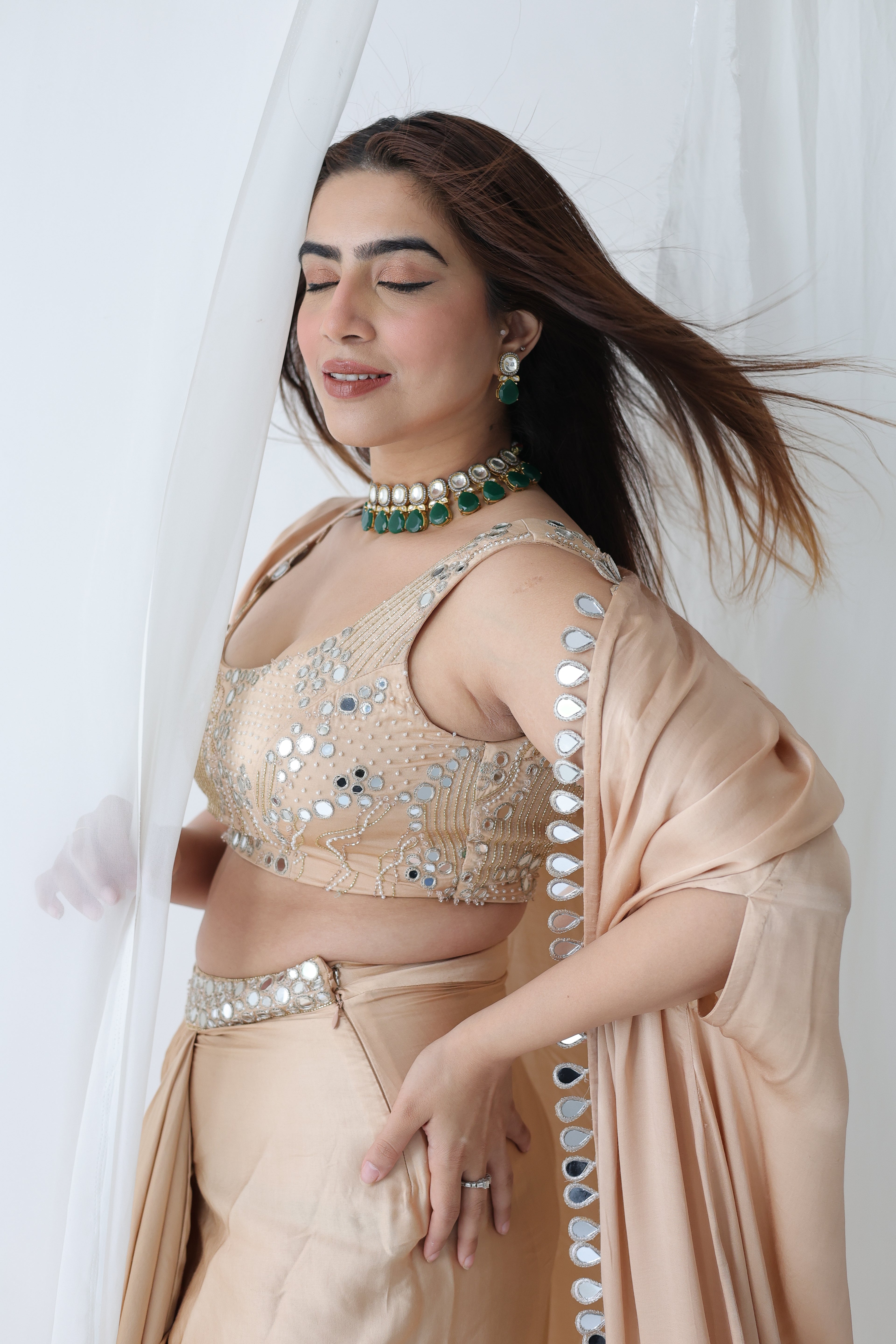 Afreen Open Cape With Bustier And Draped Skirt