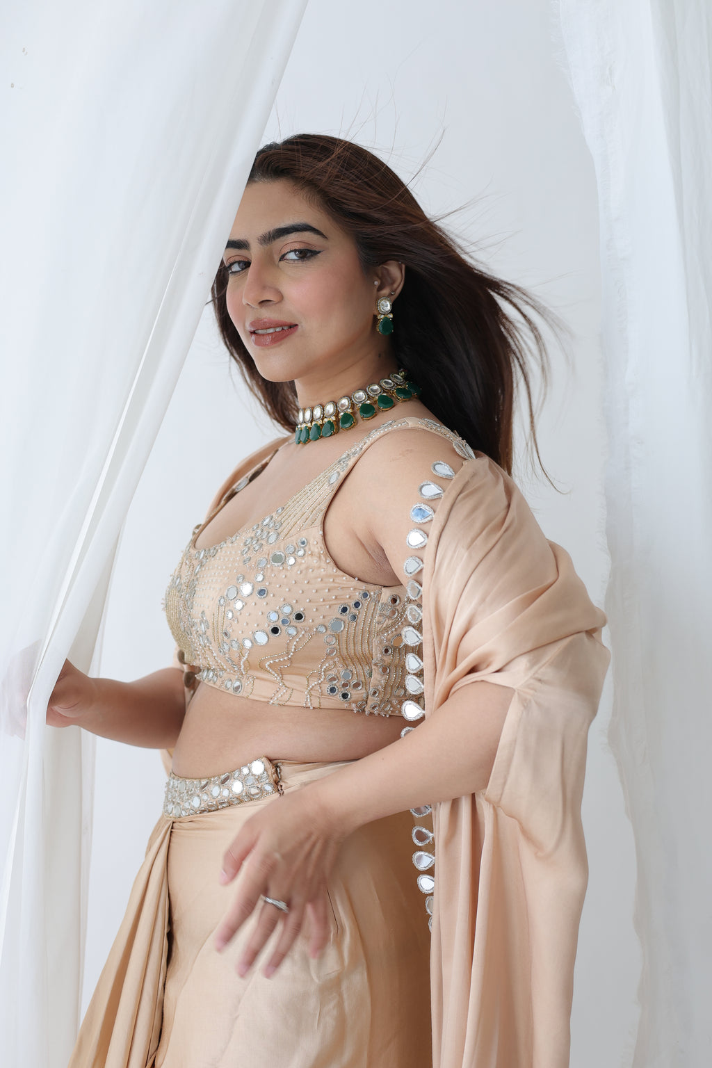 Afreen Open Cape With Bustier And Draped Skirt