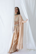 Afreen Open Cape With Bustier And Draped Skirt