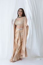 Afreen Open Cape With Bustier And Draped Skirt