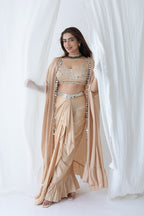 Afreen Open Cape With Bustier And Draped Skirt