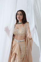 Afreen Open Cape With Bustier And Draped Skirt