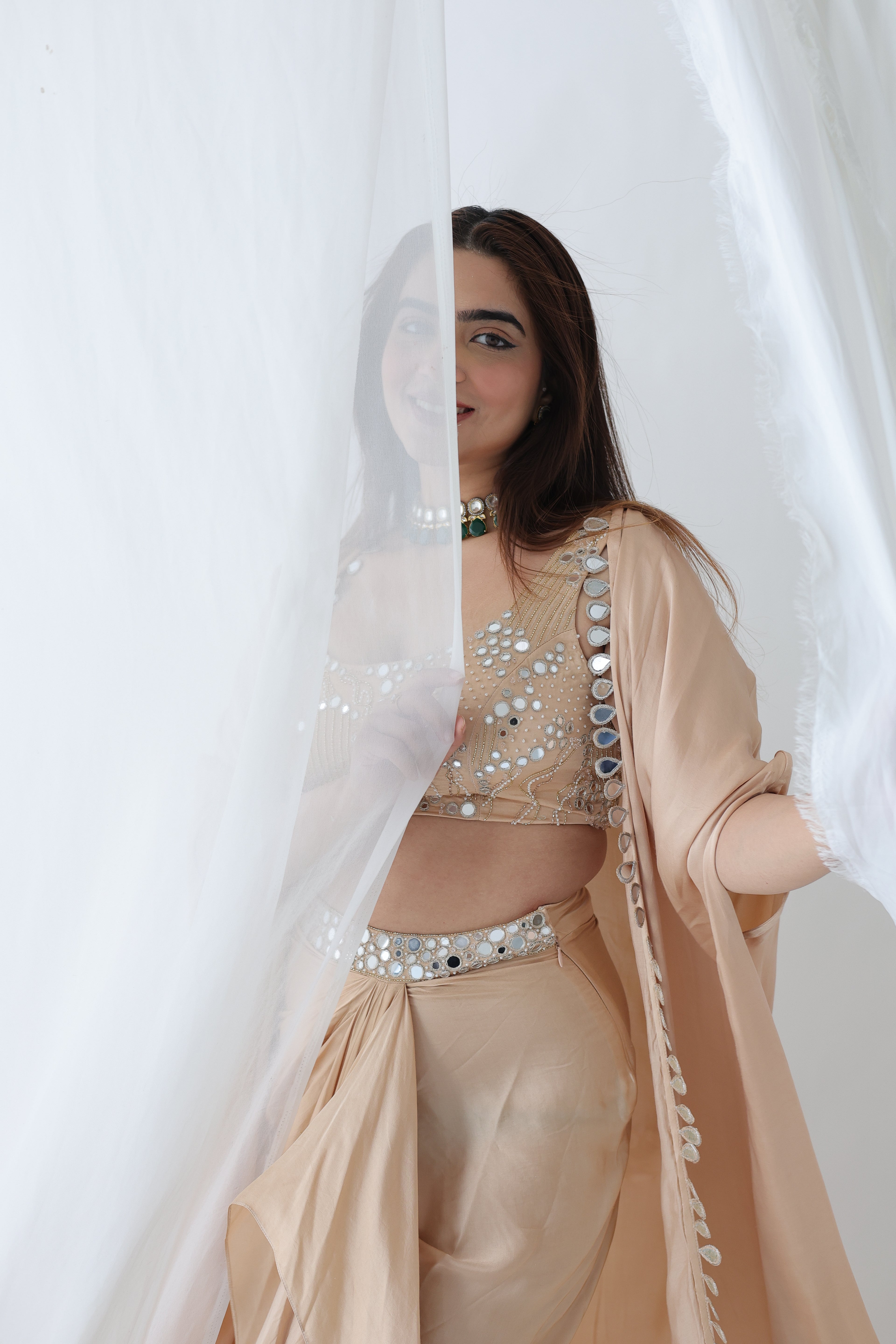 Afreen Open Cape With Bustier And Draped Skirt